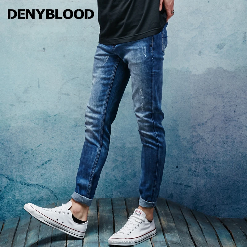 Denyblood Джинсы для женщин мужские стрейч деним тонкий прямой проблемных рваные