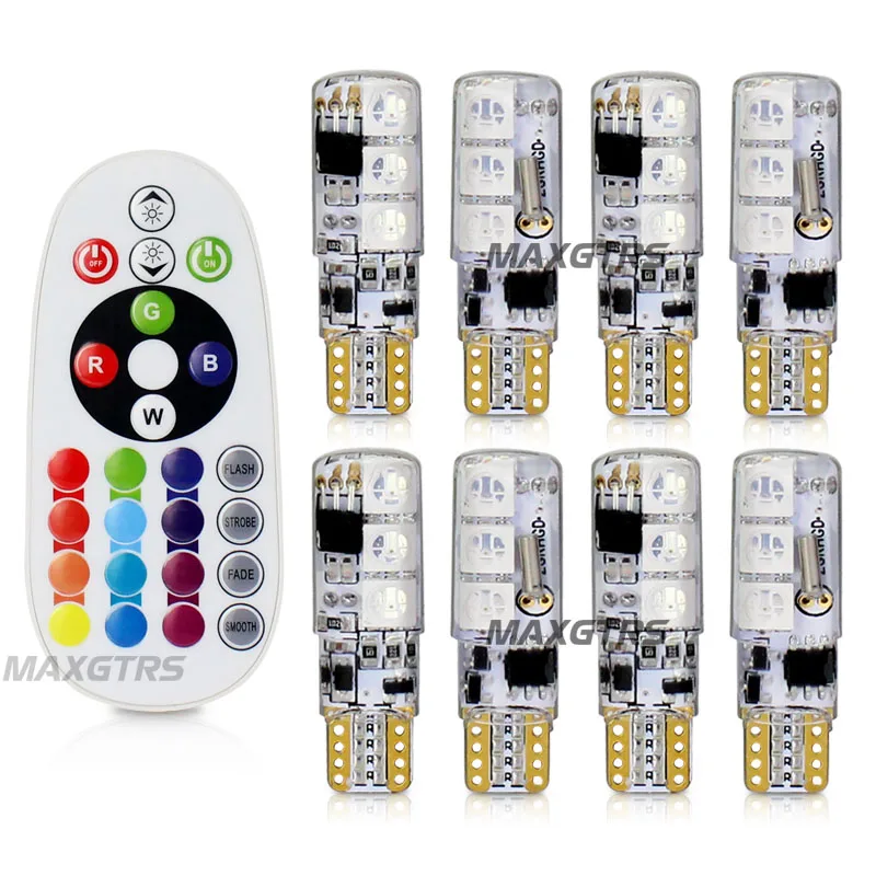 8Pcs With Controller Пульт дистанционного управления T10 194 168 W5W 5050 SMD RGB автомобильный светильник для чтения на танкетке 6 светодиодный 16 цветов светодиодный мигающий светильник - Испускаемый цвет: 8Pcs With Controller
