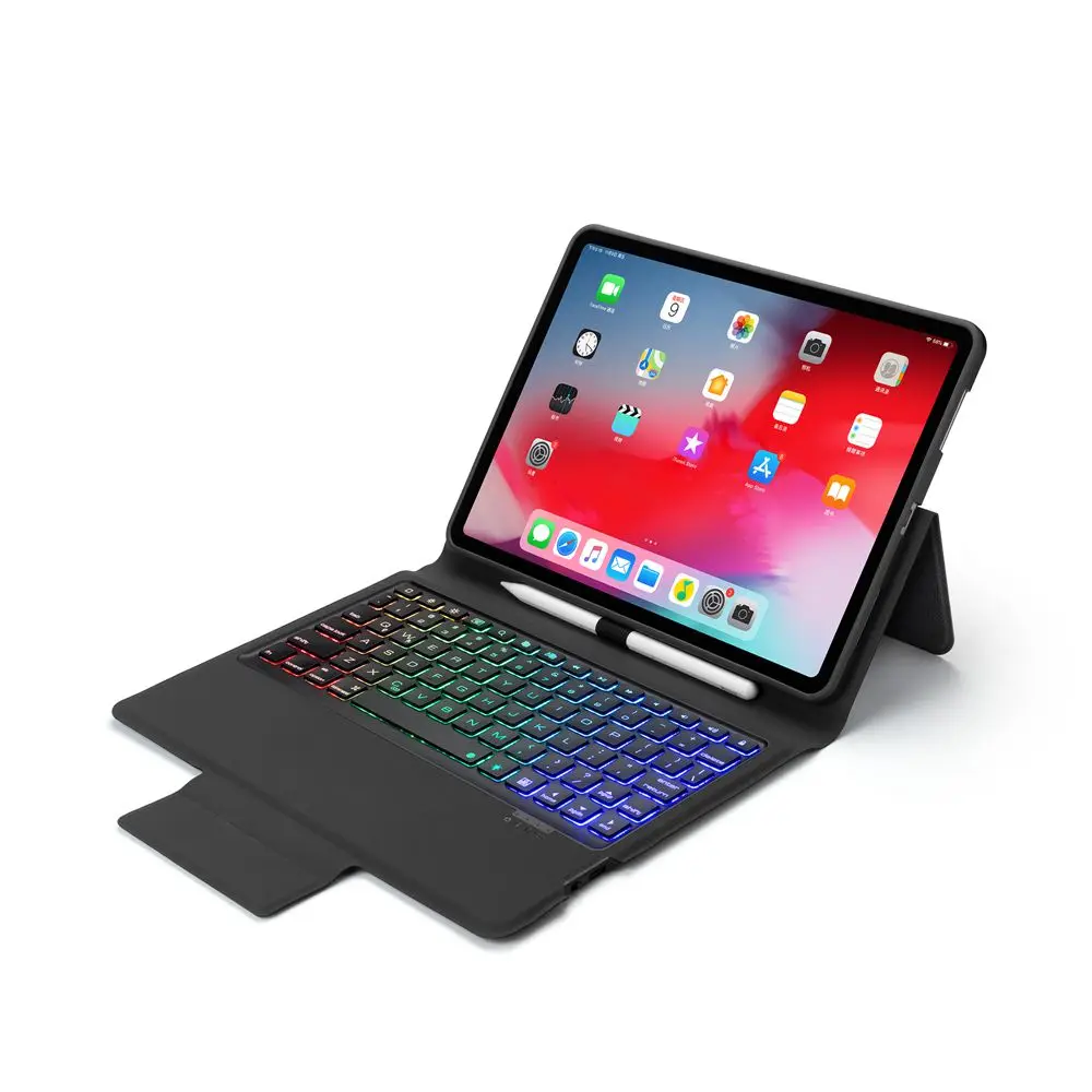 Для iPad Pro 11 дюймов Bluetooth клавиатура кожаный чехол с клавиатурой 7 цветов Подсветка клавиатура откидная крышка устойчивый планшетный чехол с держателем ручки