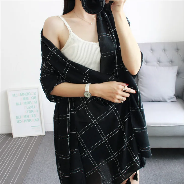 Летняя Новинка 2017 г. плед сплошной цвет шарф хлопок и лен тонкие длинные мягкой