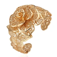 filigree flower cuff bangle yellow gold filled fashion womens bangle bracelet wedding jewelry gift