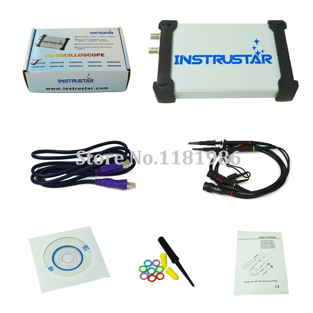 Цифровой USB осциллограф анализатор спектра 2CH 20MHz 48MSa/s FFT|instrustar isds205a|usb digital