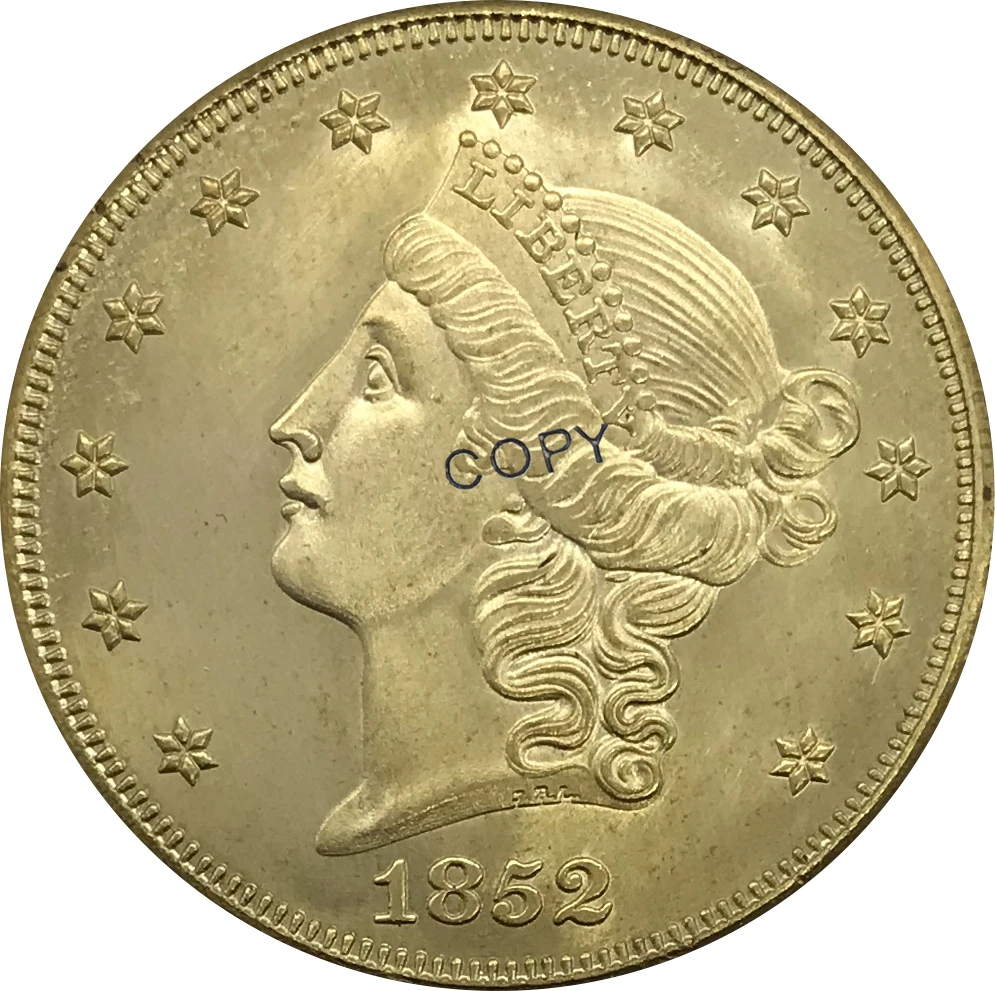 O 1852 США 20 долларов Liberty Head Золотая монета латунная Коллекционная КОПИЯ | Дом и сад