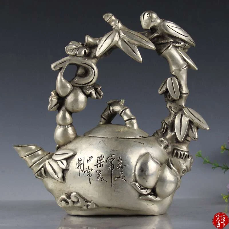 

Коллекционный Серебряный чайник династии Цин Флагон, бамбуковый чайник, украшение, бесплатная доставка