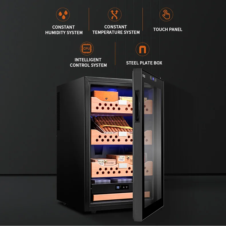 Горячая Распродажа, Электрический шкафчик для хранения сигар "Humidor" светодиодный светильник Humidor сигары охладитель шкаф испанский кедр деревянная полка сигары погреб FK-68C