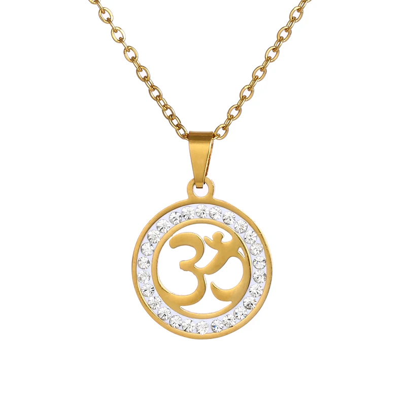 Gold-B Нержавеющая сталь индийский буддийский AUM ожерелье с подвеской мантра Ом Золото/Серебро Цвета счастливый символ мира индуизм ювелирные изделия - Окраска металла: Gold-B