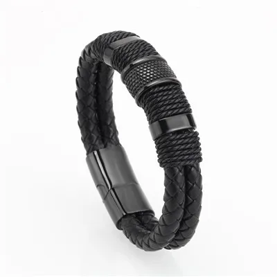 Black Mcllroy, мужской браслет из натуральной кожи, Homme, многослойный Золотой/Серебряный/черный, с магнитной пряжкой, мужские браслеты,, Панк ювелирные изделия, подарки - Окраска металла: Black