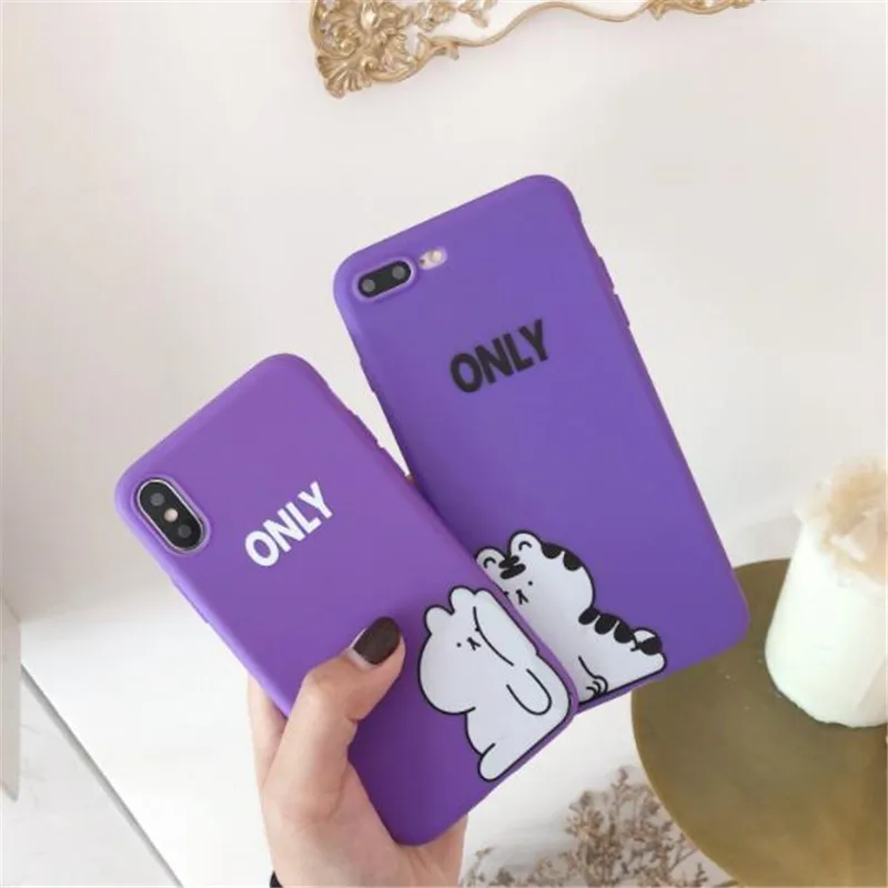 UVR Lovely Purple Cat TPU Couples Lovers Phone Case For iphone X 6s 7 8 PLUS Mobile Cases Bag Back Cover Protect |