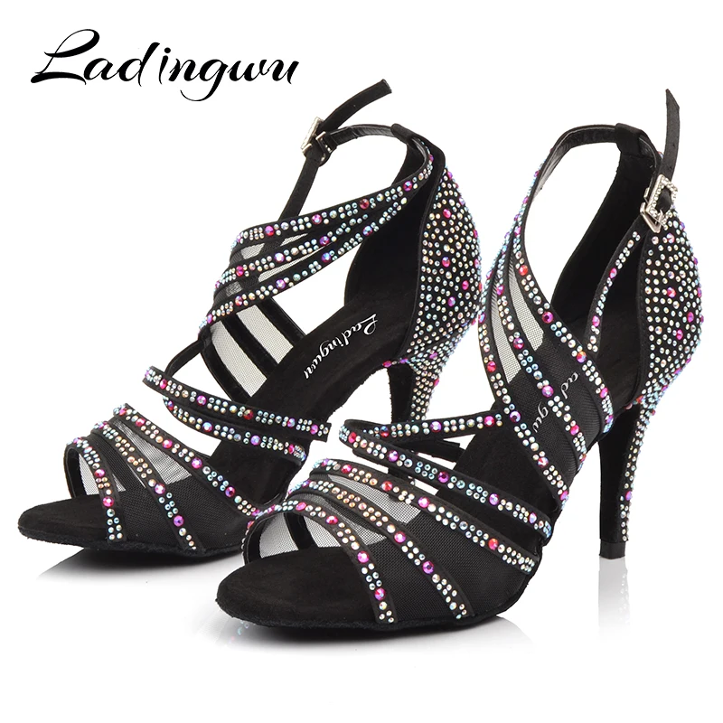 

Ladingwu Women Ballroom Latin Dance Shoes Black Red Apricot Brown Rhinestone Salsa Tango Shoes High heel 6/7.5/8.5/9/10cm