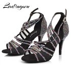 Ladingwuженские бальные туфли для латинских танцев; Цвет черный, красный, абрикосовый, коричневый; туфли со стразами для сальсы и Танго; туфли на высоком каблуке 67, 58, 5, 910 см