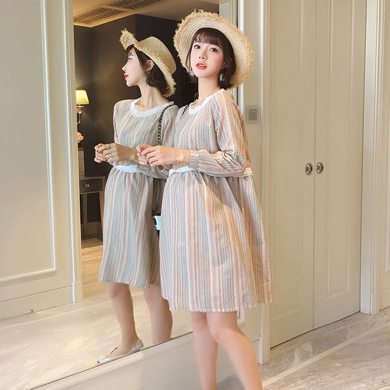 2019 Новое поступление лето платье для беременных женские Элегантный Полосатый