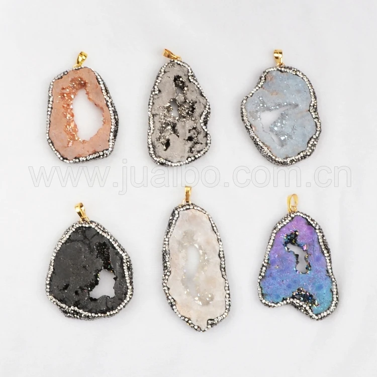 Оптовая Цена Радуга Кристалл Druzy Кусочек Кварца Freeform Кулон Из Бисера Проложили