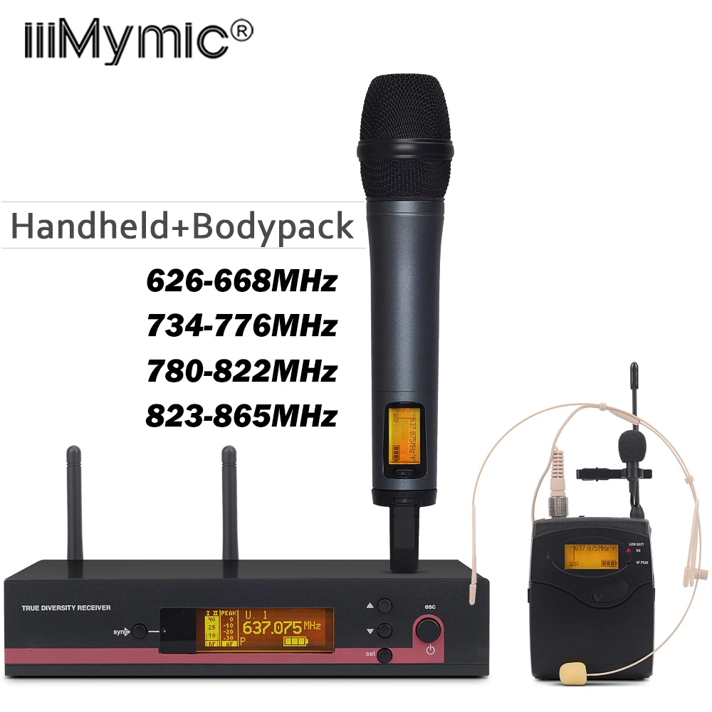Профессиональный беспроводной микрофон UHF 100 G3 ручной + отворот гарнитура полный