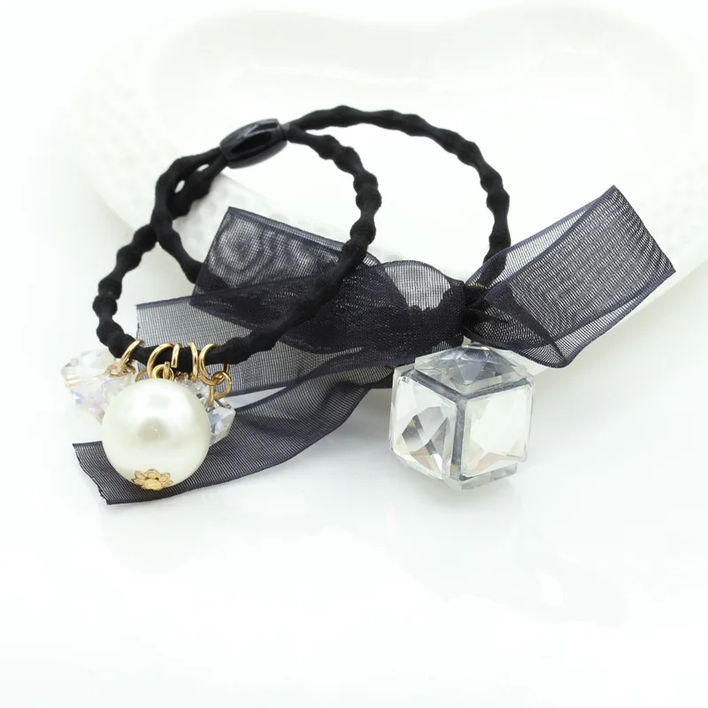 Эластичная лента для волос с бантом из сетчатой ткани Корейская версия жемчужной