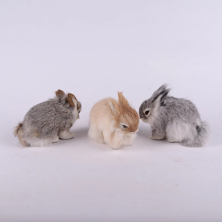 Модель кролика в положении лежа 13x6x10 см полиэтиленовые и меховые фигурки ручной