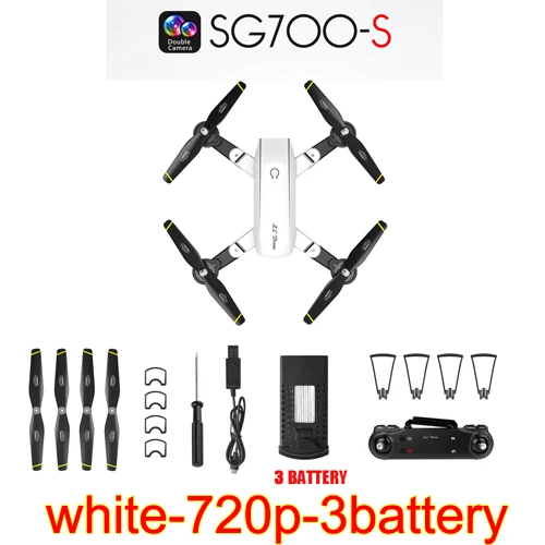 white-720p-3battery RC самолеты SG700-S игрушки, фотография 720 p/1080 p 3D флип, WiFi FPV, 3,7 V 1000 mAh, камера селфи видео Дрон в реальном времени аэрофотосъемка подарок - Цвет: white-720p-3battery