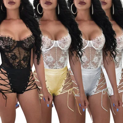 2018 Женские сексуальные шорты из искусственной кожи с высокой талией открытые