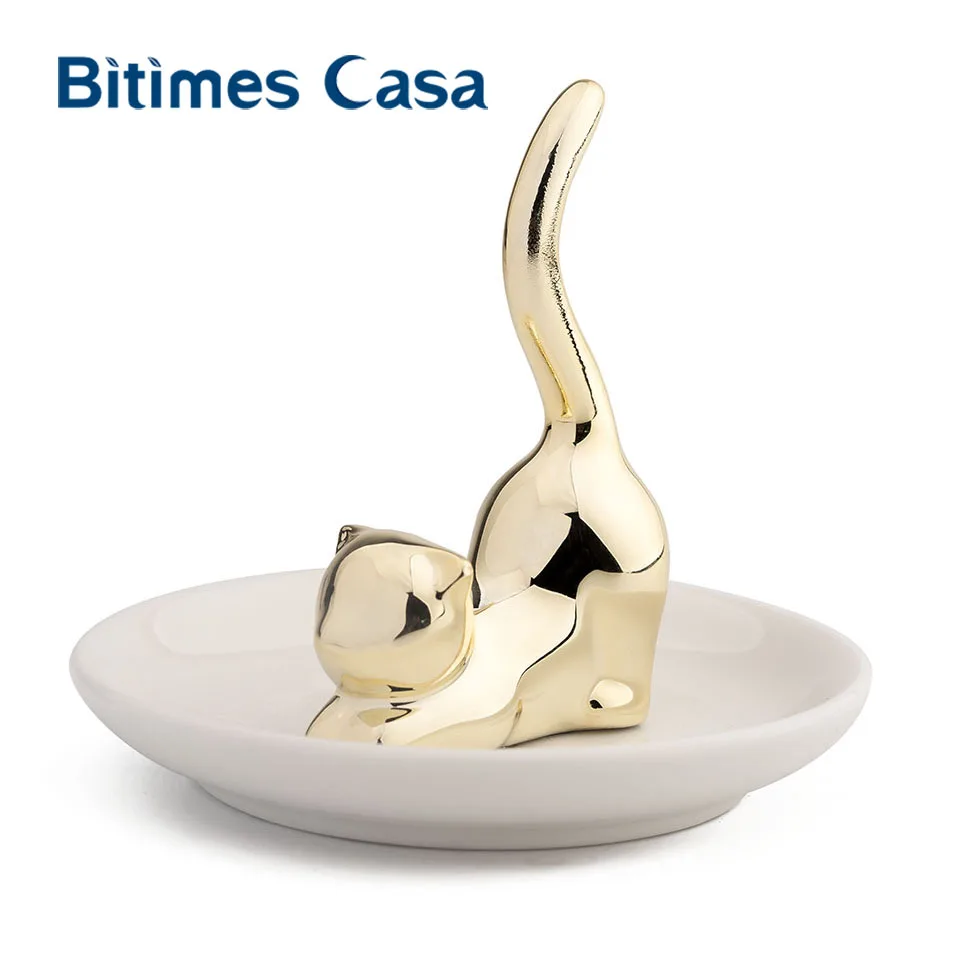 Bitimes фарфоровая кошачья миска держатель ювелирных изделий стойка фигурки