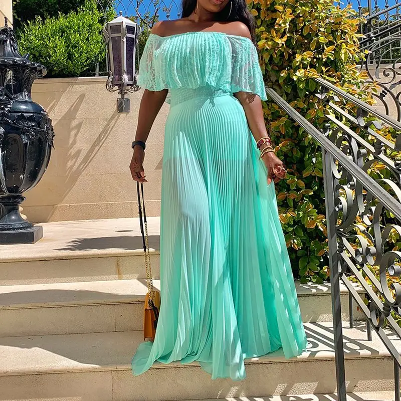 Женское длинное платье в африканском стиле летнее сексуальное зеленое с