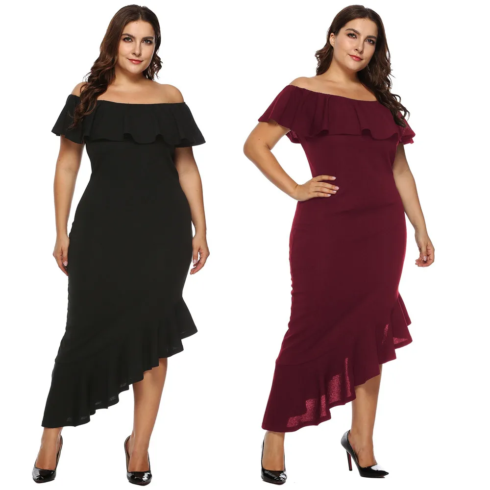 2018 мода плюс размер платье большой XL/XXL/XXXL без бретелек неправильное полиэфирное