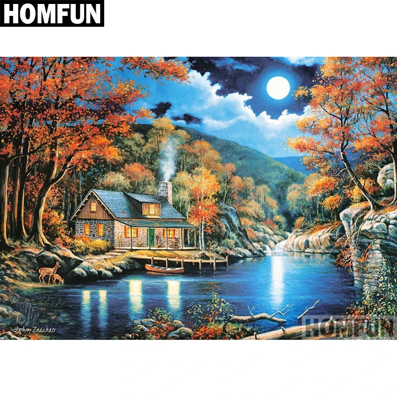 Алмазная живопись HOMFUN A05021 полноразмерная/круглая вышивка с лунным светом 5D