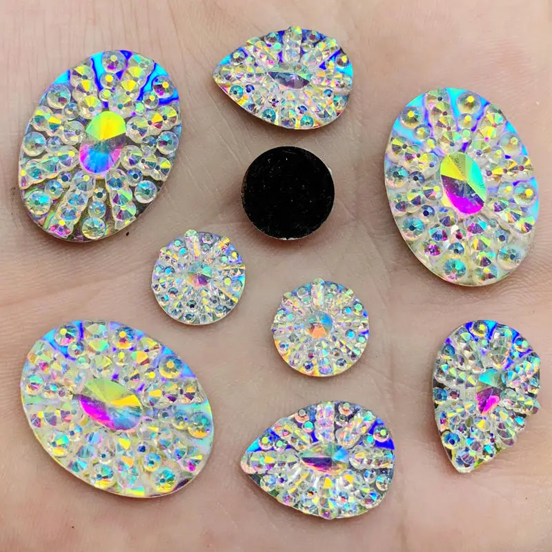Круглые и капли воды и овальные ювелирные изделия Bling Crystal AB смолы Стразы Flatback Камень Кабошон DIY Свадебные украшения Одежда ремесла