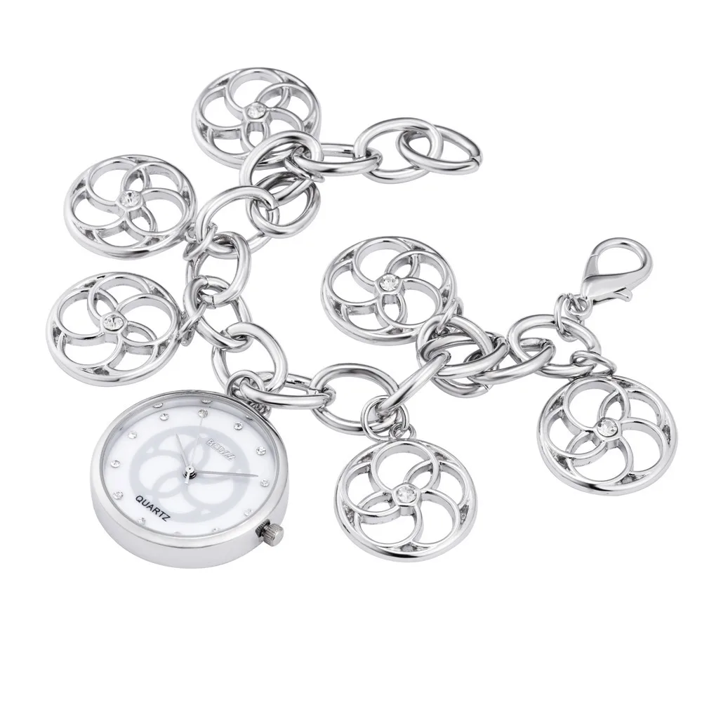 Женские серебряные золотые наручные часы с цепочкой круглым циферблатом