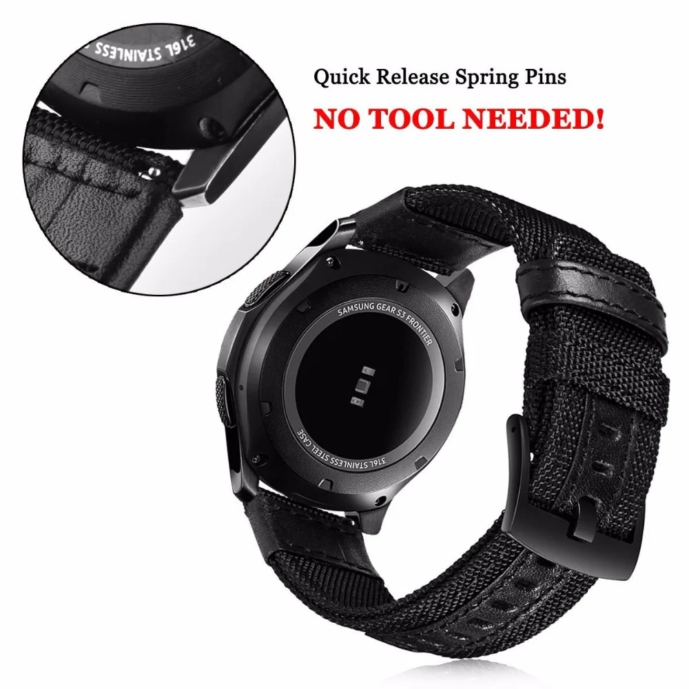 Для samsung gear S3 Frontier/классические часы нейлоновый тканевый ремешок 22 мм универсальный ремешок быстросъемный Пружинные Сменные булавки ремни