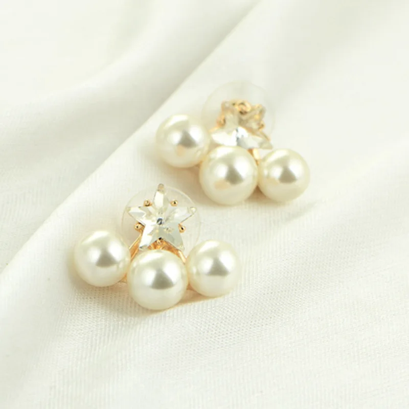 Модные серьги с искусственным жемчугом и звездами корейские Двухсторонние