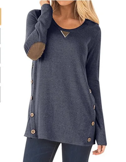 Женские рубашки с круглым вырезом повседневные длинным рукавом и пуговицами 2018