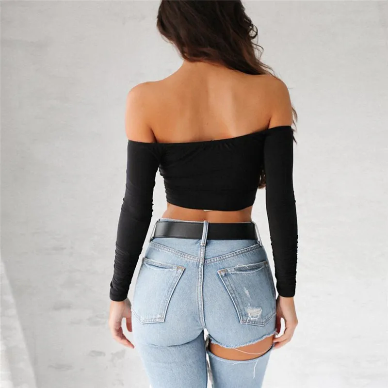 Женский укороченный топ с открытыми плечами Повседневная рубашка длинным