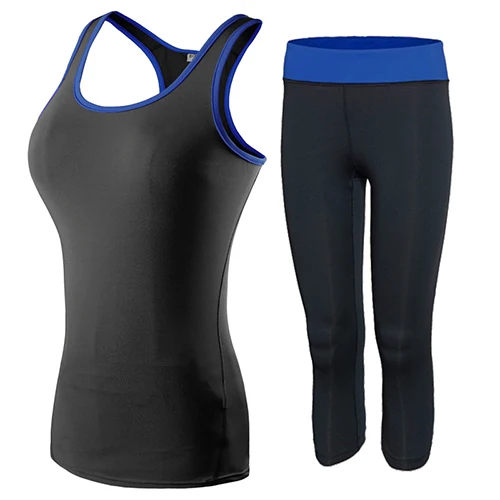 black with blue Спортивный комплект для фитнеса и йоги, спортивный костюм для бега, Женская быстросохнущая спортивная одежда, одежда для спортзала, одежда для тренировок для женщин, для бега - Цвет: black with blue