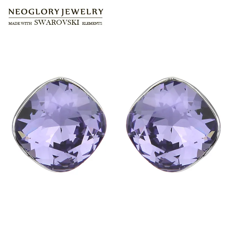 Серьги-гвоздики Neoglory с австрийским кристаллом простой круглый дизайн