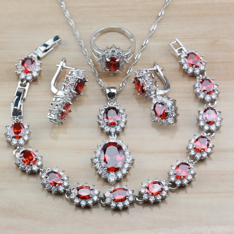 Женский Свадебный костюм набор из сережек ожерелья браслета и кольца красный