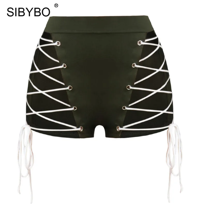 Армейский зеленый Sibybo, сексуальные женские шорты на шнуровке с высокой талией, женские обтягивающие летние пляжные повседневные шорты - Цвет: Армейский зеленый