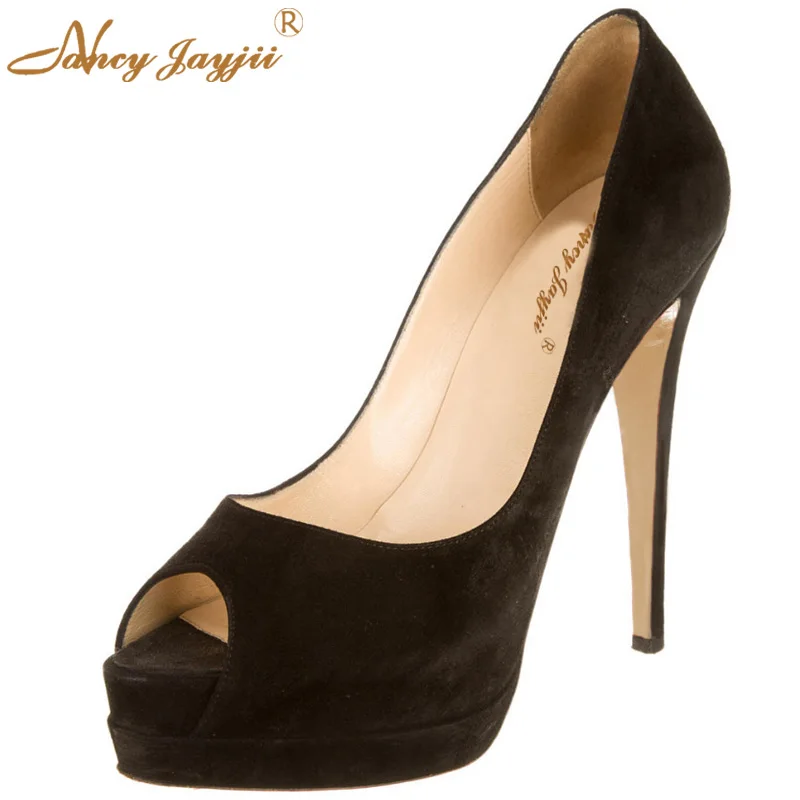 

Women New Fashion Black Suede Peep-Toe Stiletto Pumps High Heels Pumps Shoes For Woman,Party Evening Casual Large Size 4-16