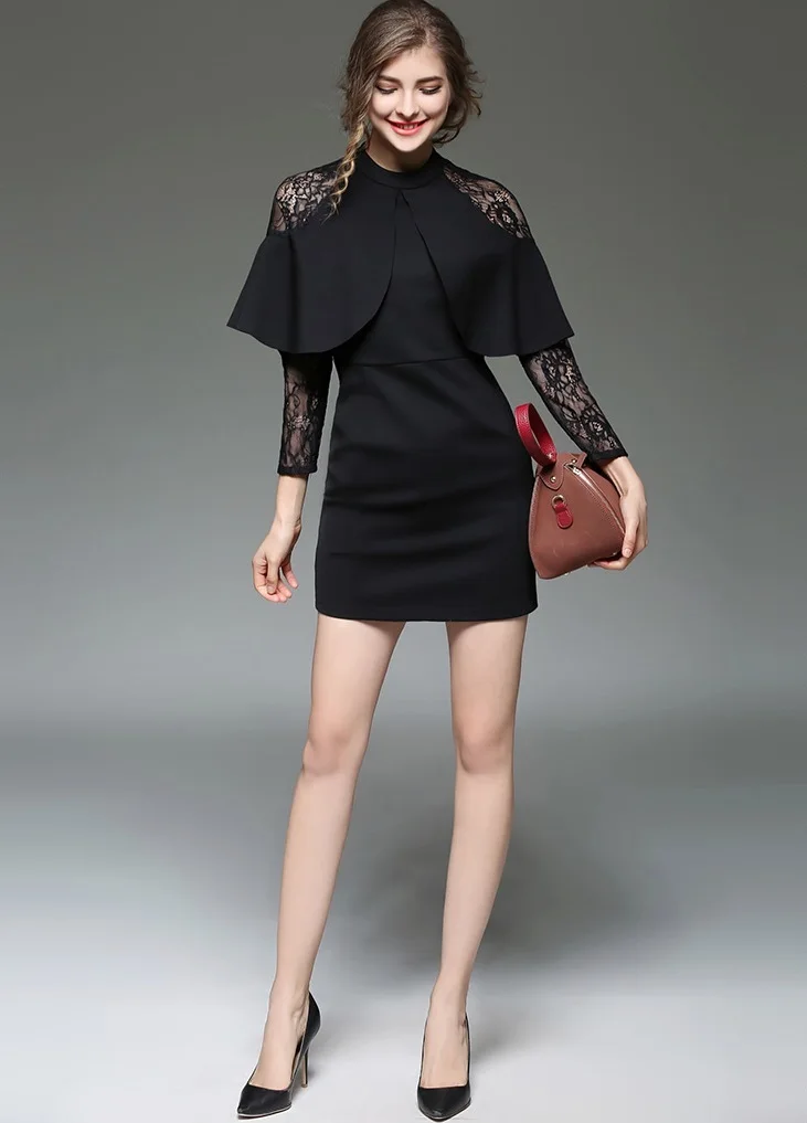 S-XL Женщины Весна Делопроизводство Dress Мода Slim О-Образным Вырезом Sexy Кружева