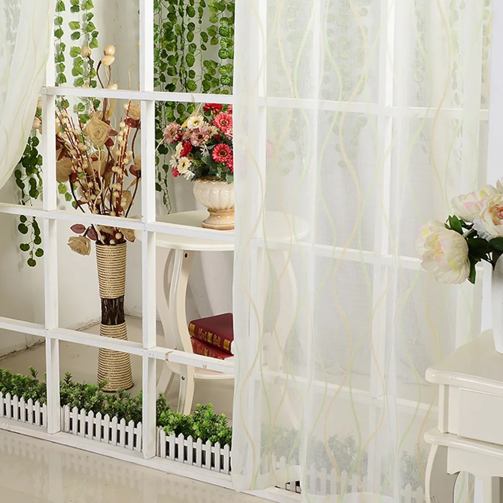 Занавес окна желтый и зеленый в полоску тюль ткань жаккард гостиная для штор