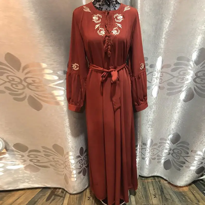 Rust red dress Рамадан ислам ic одежда abaya Femme Дубай Ислам Мусульманское Платье ХИДЖАБ КАФТАН Катара ОАЭ Оман Tesettur Elbise турецкие платья - Цвет: Rust red dress