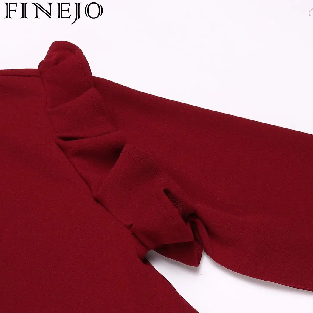 FINEJO женская футболка Осенняя повседневная с вырезом лодочкой и оборками длинным