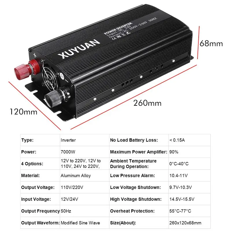 7000W солнечный инвертор 12 V/24 V 110/220 Напряжение Модифицированная синусоида+ 2 светодиодный Дисплей зарядных порта USB для автомобиля с функцией зарядного конвертер трансформатор