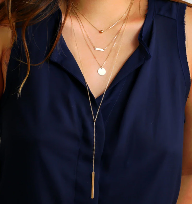 AE CANFLY модные золотые Многослойные Сеть простой металлической длинные Ожерелья и