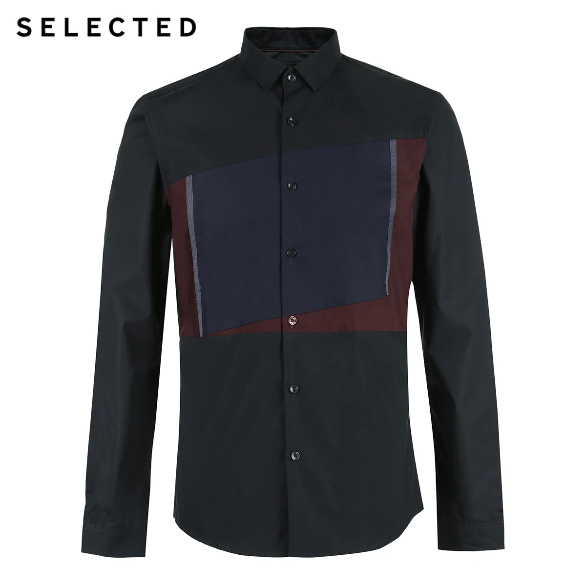 Отборные мужские хлопок геометрические сращивания Slim Fit Повседневная рубашка S | 418305525