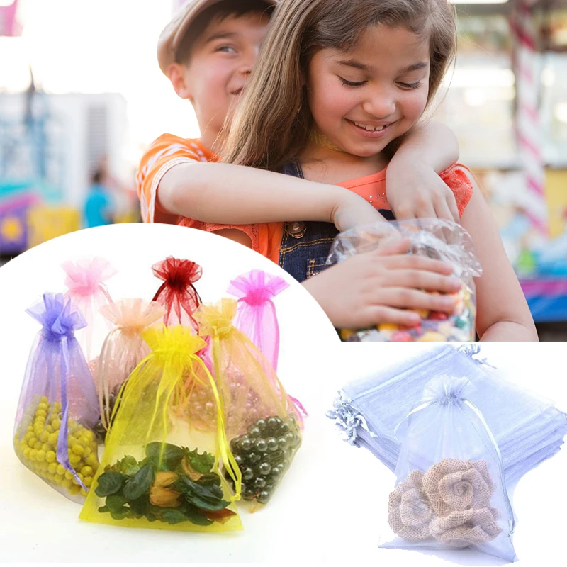 100 шт./упак. конфетный Подарочный шнурок сумка органза свадебные ювелирные