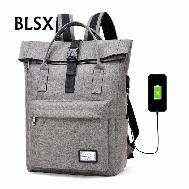 BLSX новый холст Для мужчин и женщин Рюкзаки Мода USB для подзарядки сумка ноутбука
