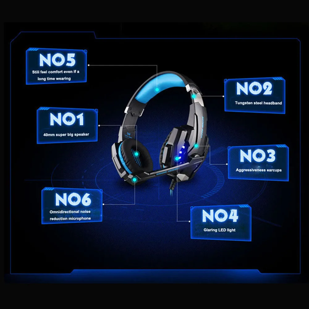 KOTION EACH G9000 7,1 игровая гарнитура с объемным звуком, стерео геймерские наушники с микрофоном, светодиодный светильник для ПК геймера