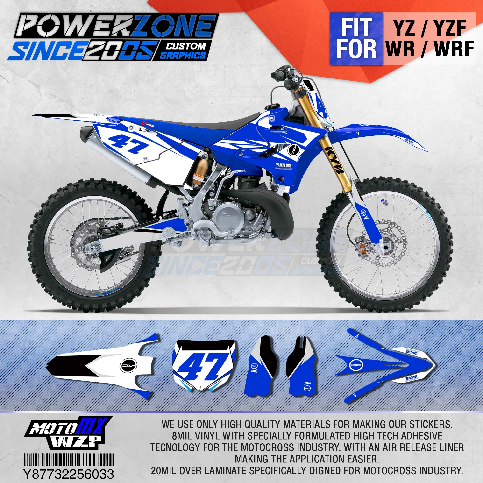 

PowerZone Customized Team Graphics Backgrounds Decals 3M Custom Stickers For YAMAHA YZ125/250 X 1996-2001 2002-14 2015-2019 033