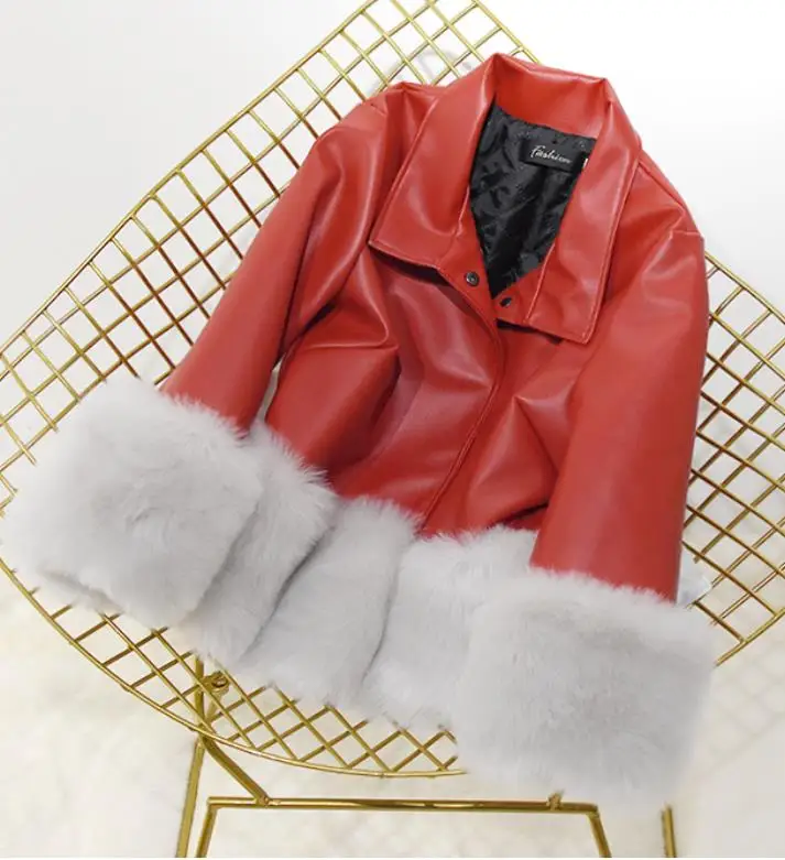 plus size 3XL! autumn winter pu leather patchwork thick coat women fox fur warm short | Женская одежда