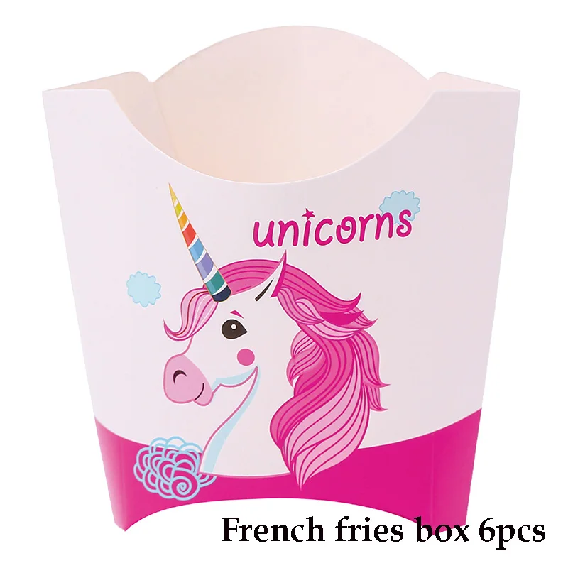 French fries box Вечерние принадлежности Единорог тема День Рождения Декоративная скатерть для вечеринки тарелка чашка соломенный флаг табличка вечерние Декор - Цвет: French fries box