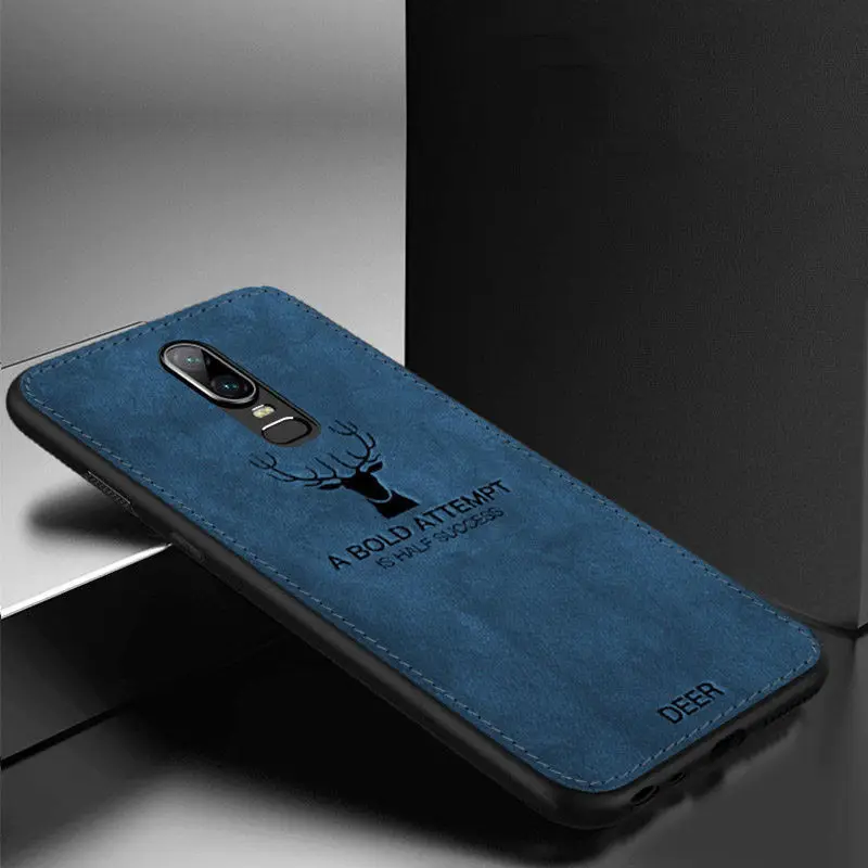 Blue Роскошный чехол для телефона с рисунком лося для OnePlus 6T 5T 6, Гибридный ТПУ+ тканевый тонкий мягкий чехол для one plus 6t 5t - Цвет: Blue